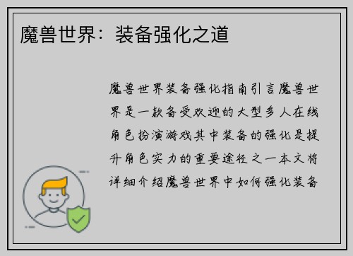 魔兽世界：装备强化之道